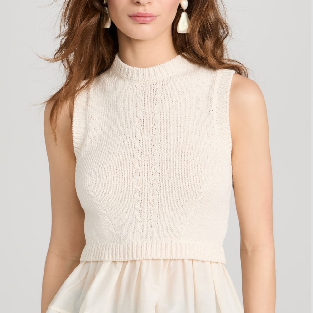 NWT Ulla Johnson Edda Elegant Sleeveless Knit Peplum Silk & Cotton Top Ivory - Picture 12 of 16